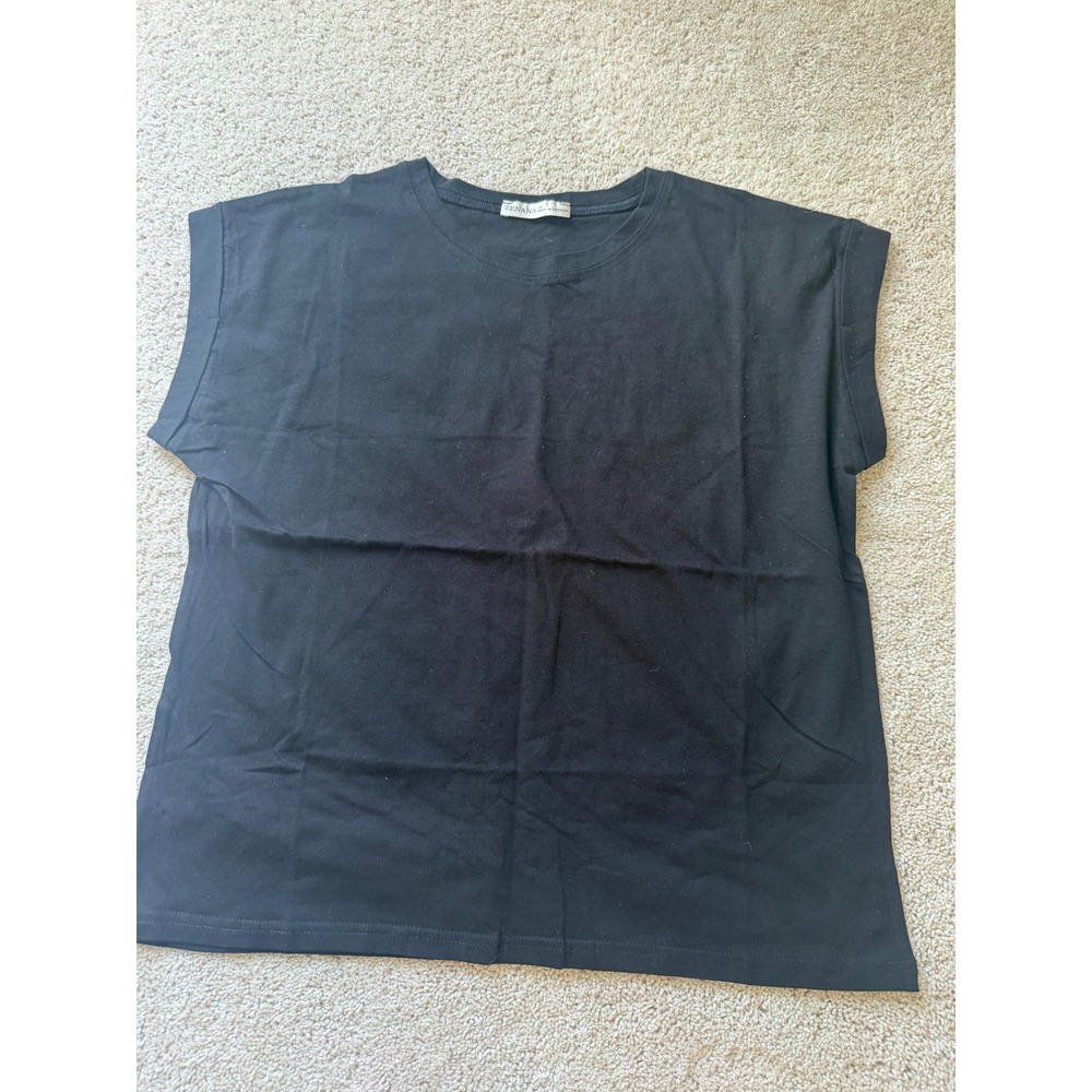 Zenana Black Muscle Tee Boxy Crew Neck Short Sleeve Cotton Blend T-Shirt Size M
